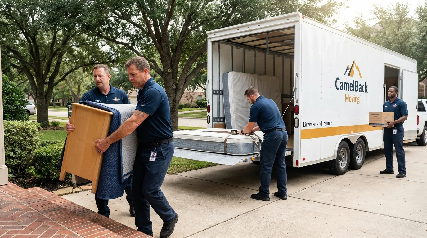 Crew loading residential truck for cross-state move from Atwater, CA